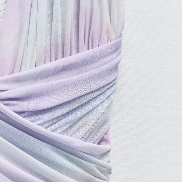 ZARA DRAPED PRINTED TULLE DRESS - Picture 3 of 8